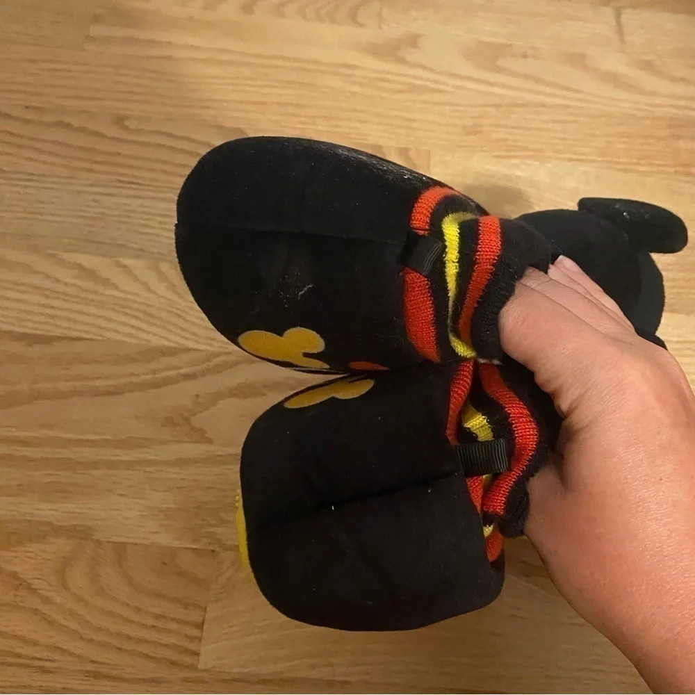 Mickey Mouse Plush 3D Slippers Sz 11-12 Disney Kids Red Black